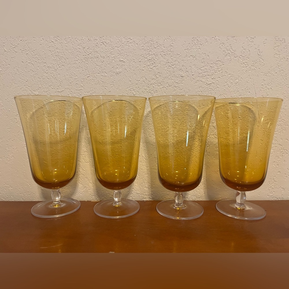 4 Vintage Amber Goblets